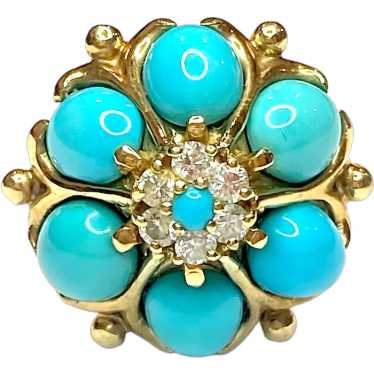 Vintage 14K Turquoise & Diamond Ring - image 1