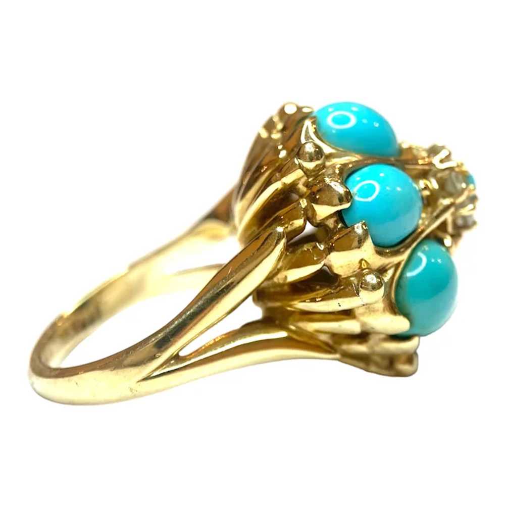 Vintage 14K Turquoise & Diamond Ring - image 4