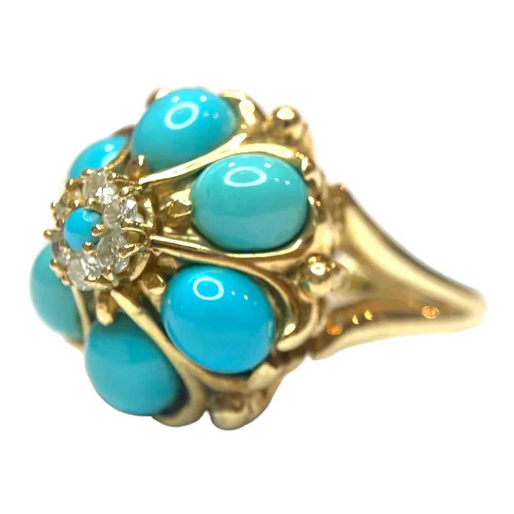 Vintage 14K Turquoise & Diamond Ring - image 5