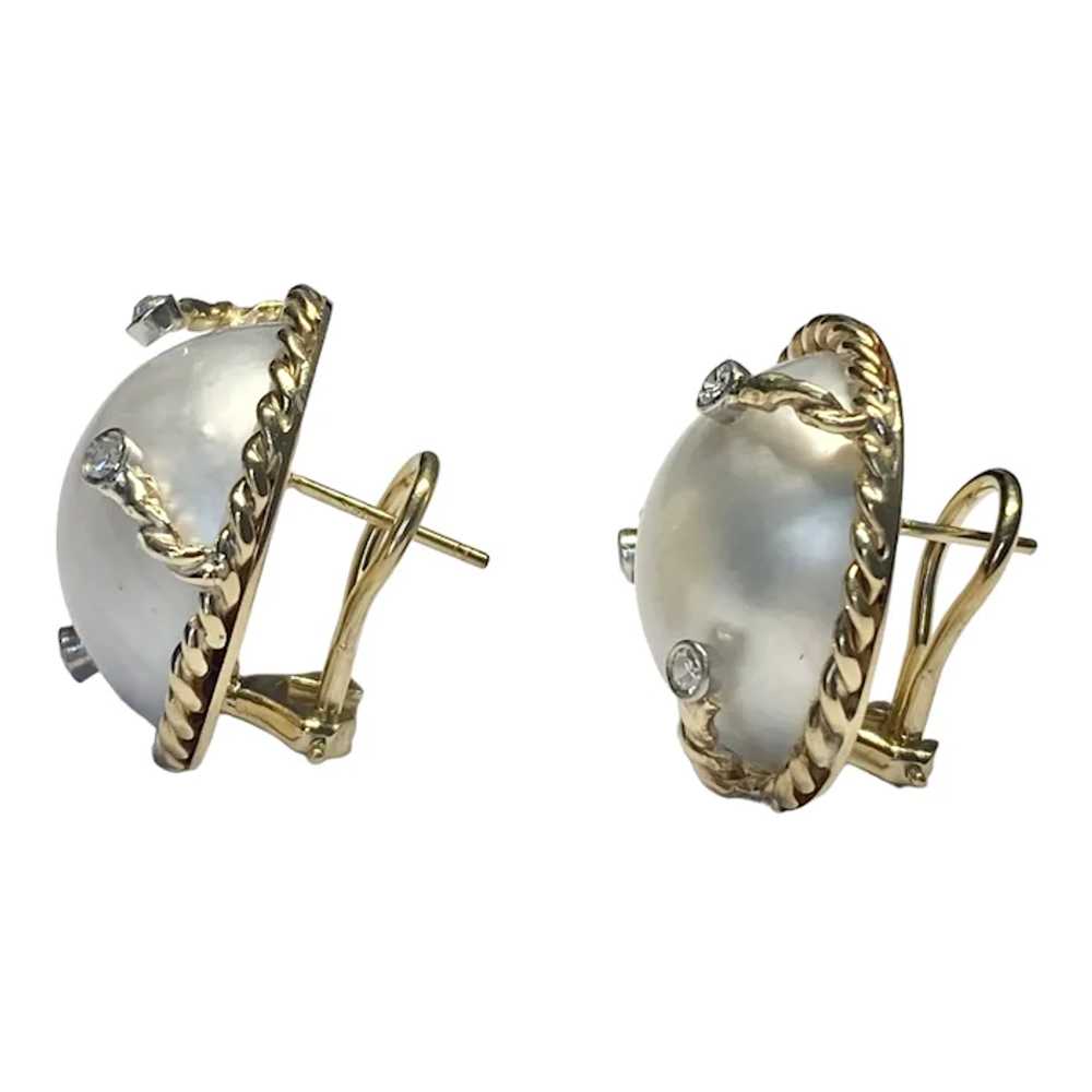 Vintage 14K Cultured Mabe Pearl & Diamond Earrings - image 2