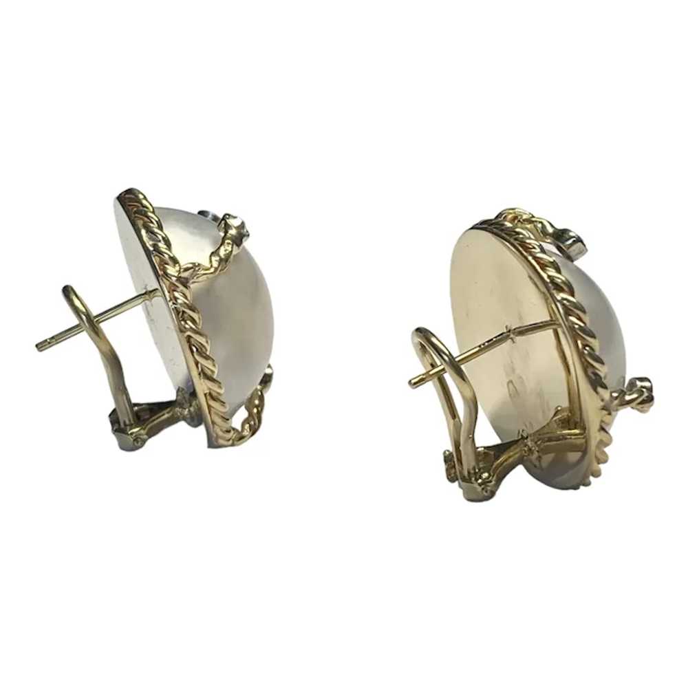 Vintage 14K Cultured Mabe Pearl & Diamond Earrings - image 4