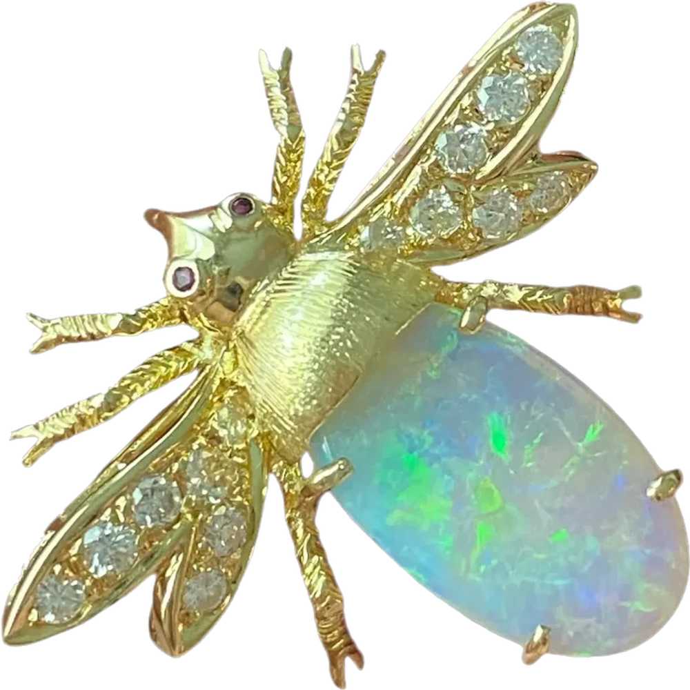 Vintage 18K Opal and Diamond Bug Fly Pendant Broo… - image 1