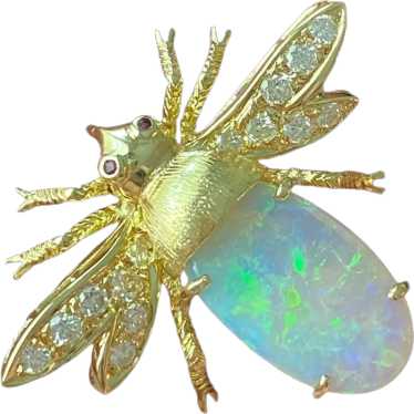 Vintage 18K Opal and Diamond Bug Fly Pendant Broo… - image 1