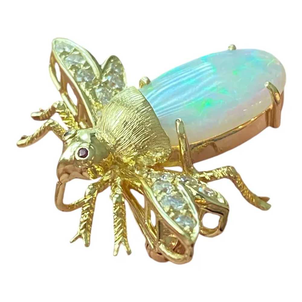 Vintage 18K Opal and Diamond Bug Fly Pendant Broo… - image 2