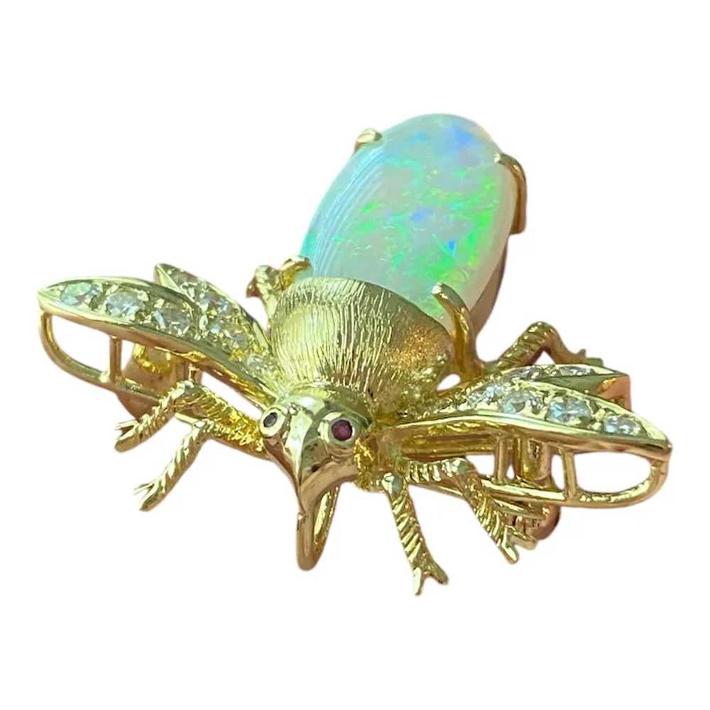 Vintage 18K Opal and Diamond Bug Fly Pendant Broo… - image 3