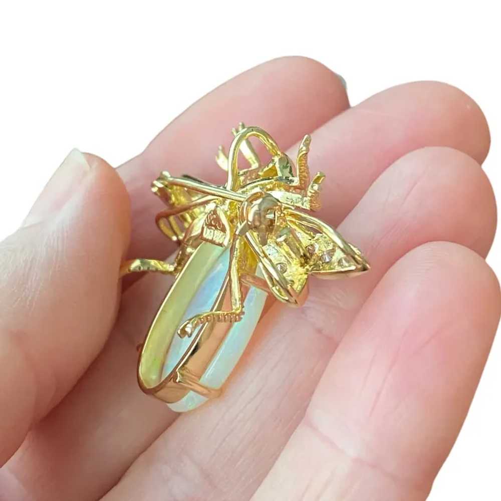 Vintage 18K Opal and Diamond Bug Fly Pendant Broo… - image 5