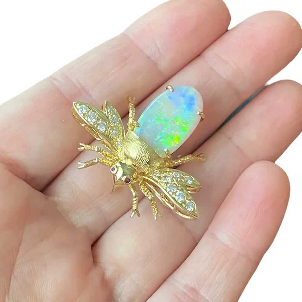 Vintage 18K Opal and Diamond Bug Fly Pendant Broo… - image 6