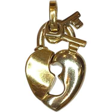 Vintage 14K Two Tone Heart Lock Pendant