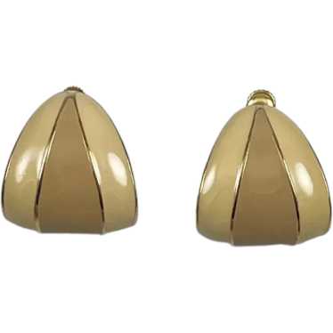 Napier Enamel Cream Tan Clip On Earrings