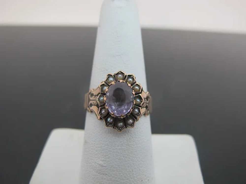 VICTORIAN 9k Rose Gold AMETHYST Seed Pearl Flower… - image 10