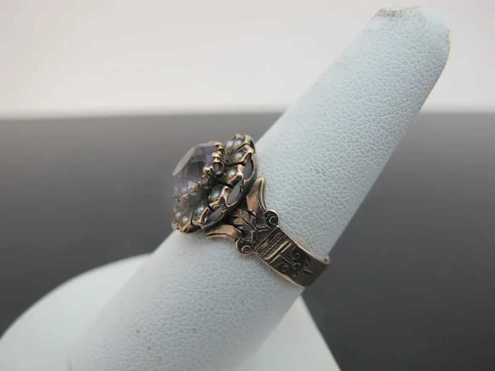 VICTORIAN 9k Rose Gold AMETHYST Seed Pearl Flower… - image 3