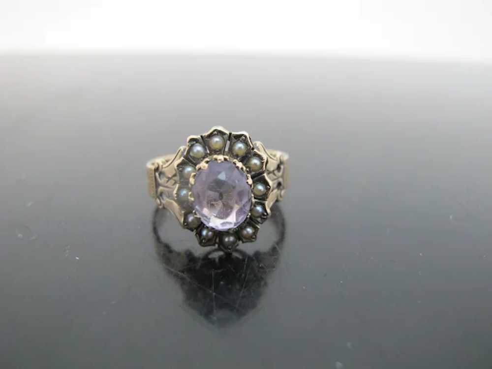 VICTORIAN 9k Rose Gold AMETHYST Seed Pearl Flower… - image 5