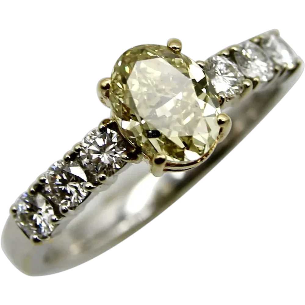 18K Gold Oval Yellow Diamond and Diamond Ring - image 1