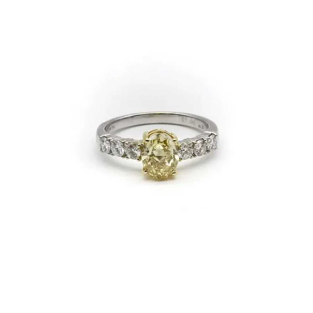 18K Gold Oval Yellow Diamond and Diamond Ring - image 2