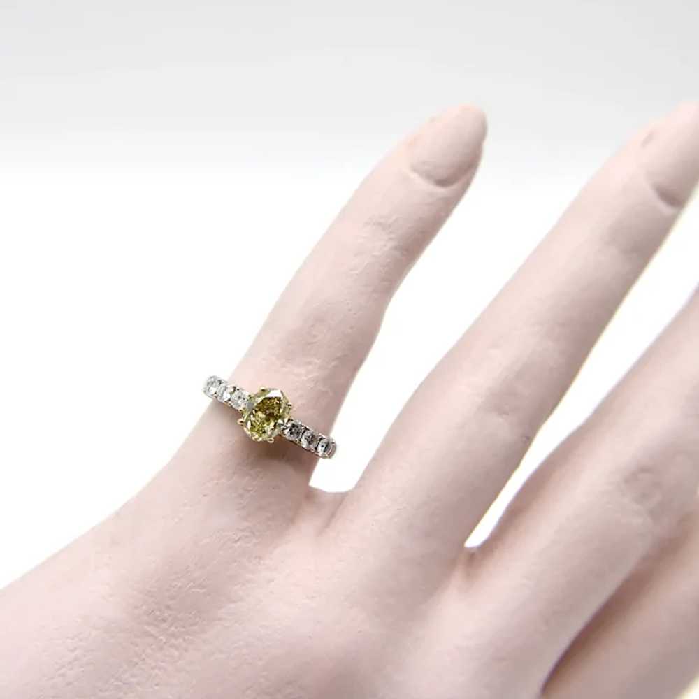 18K Gold Oval Yellow Diamond and Diamond Ring - image 7