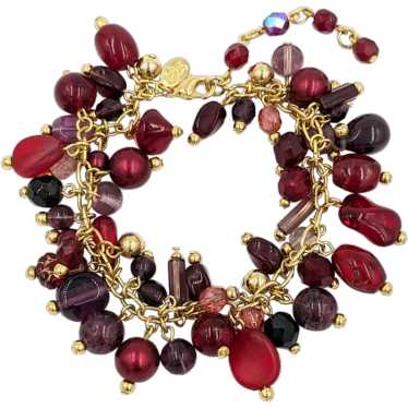 Red Glass Bead Signed Vintage Joan Rivers Golden … - image 1