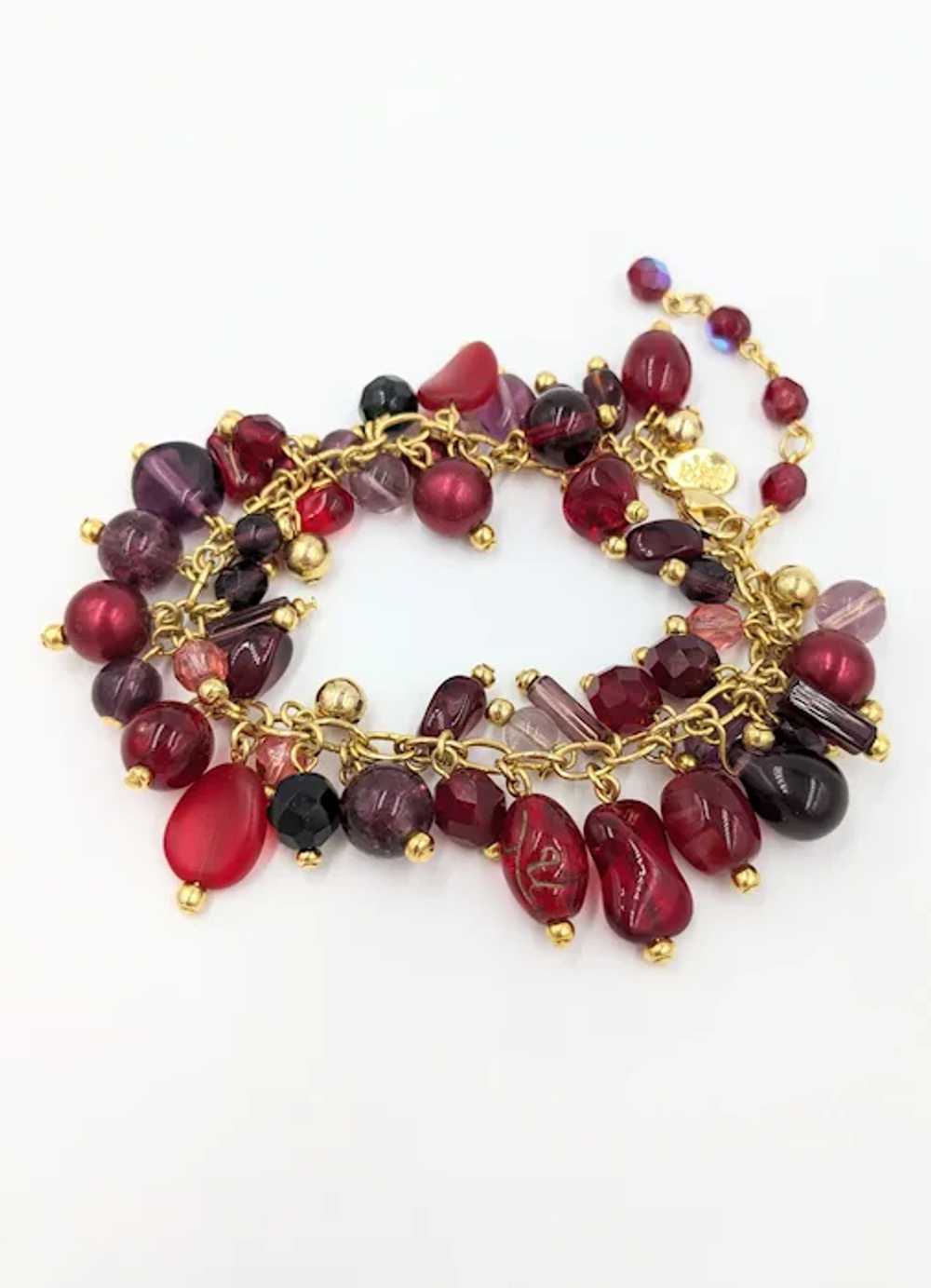 Red Glass Bead Signed Vintage Joan Rivers Golden … - image 2