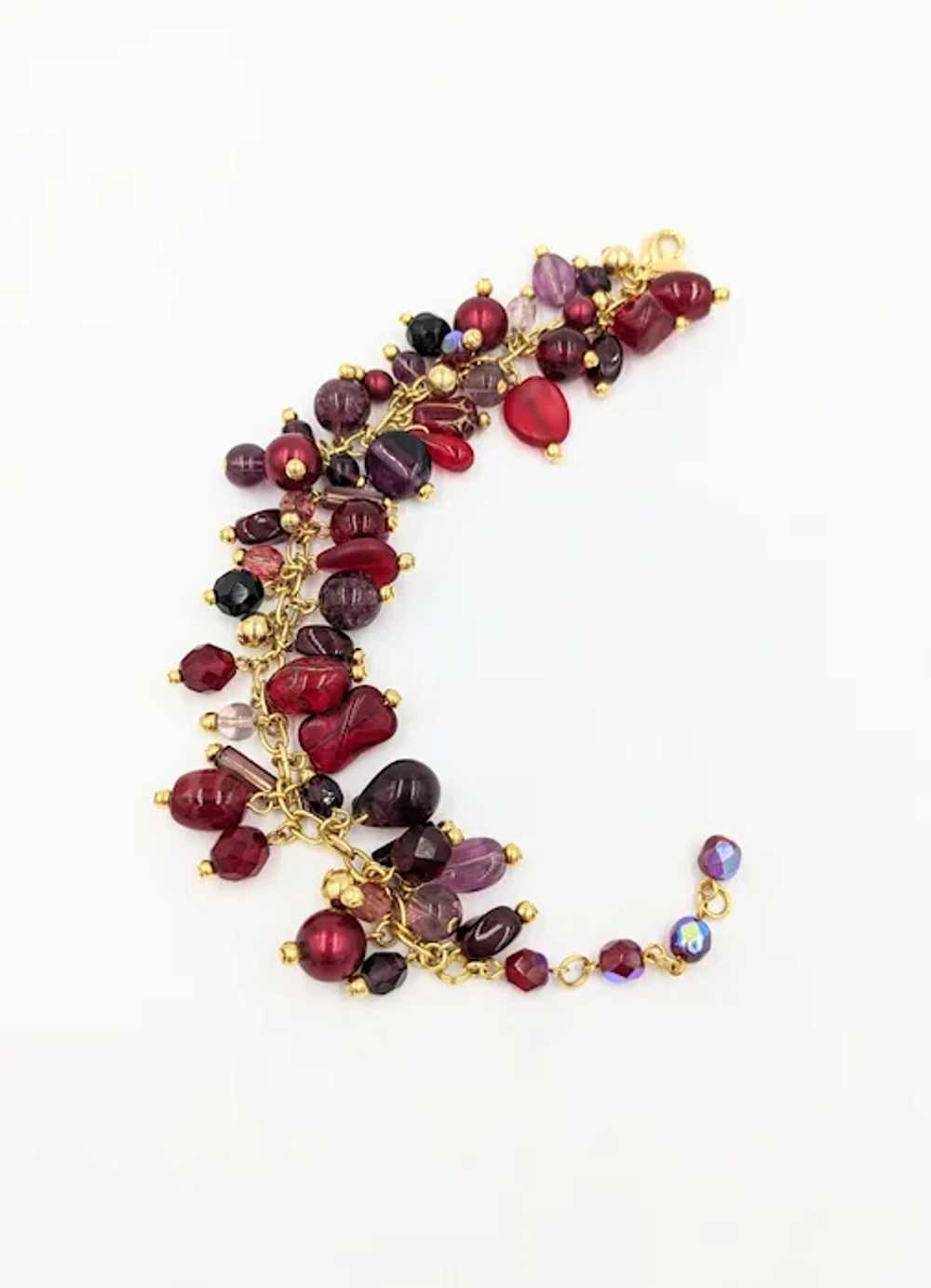 Red Glass Bead Signed Vintage Joan Rivers Golden … - image 3