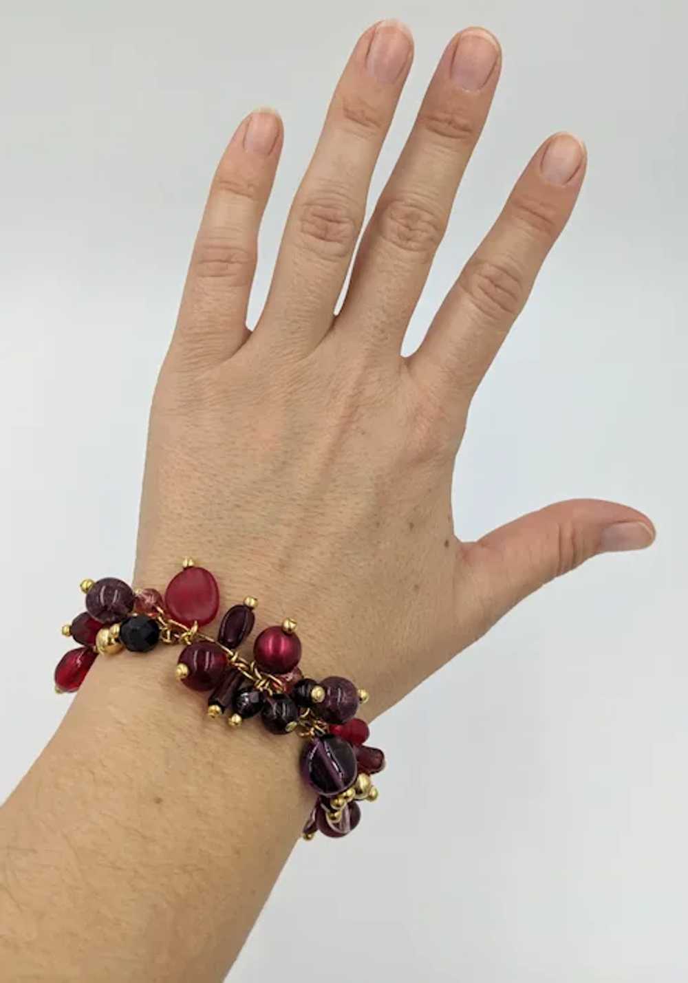 Red Glass Bead Signed Vintage Joan Rivers Golden … - image 4