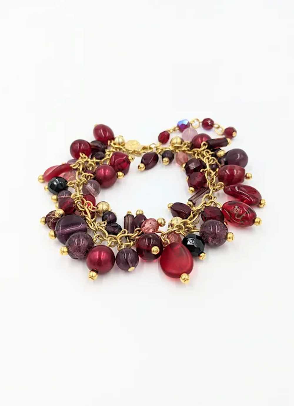Red Glass Bead Signed Vintage Joan Rivers Golden … - image 5