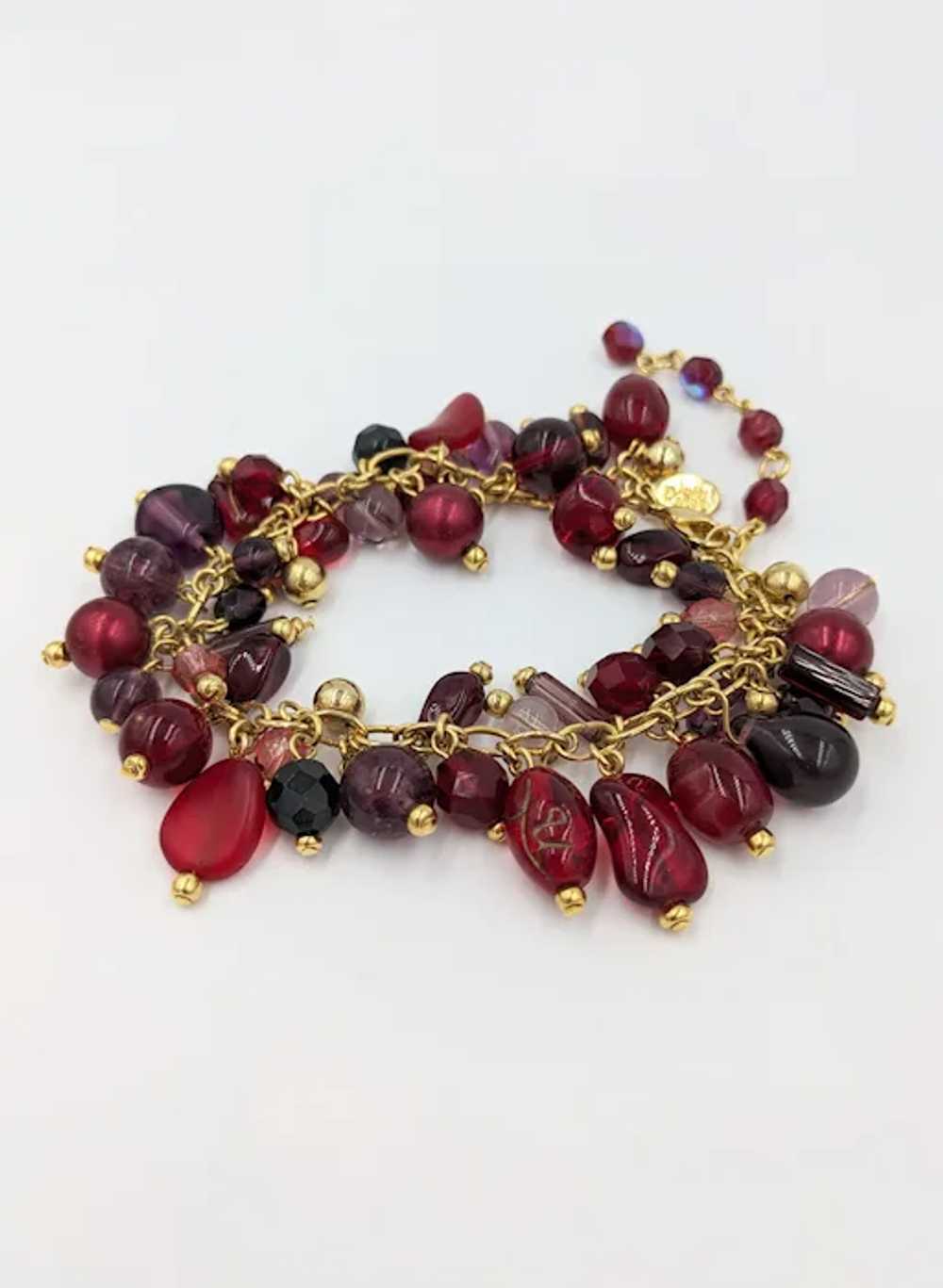 Red Glass Bead Signed Vintage Joan Rivers Golden … - image 6