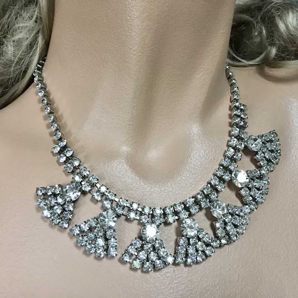 Rhinestone Bib Choker Necklace Rhodium Plate - image 2