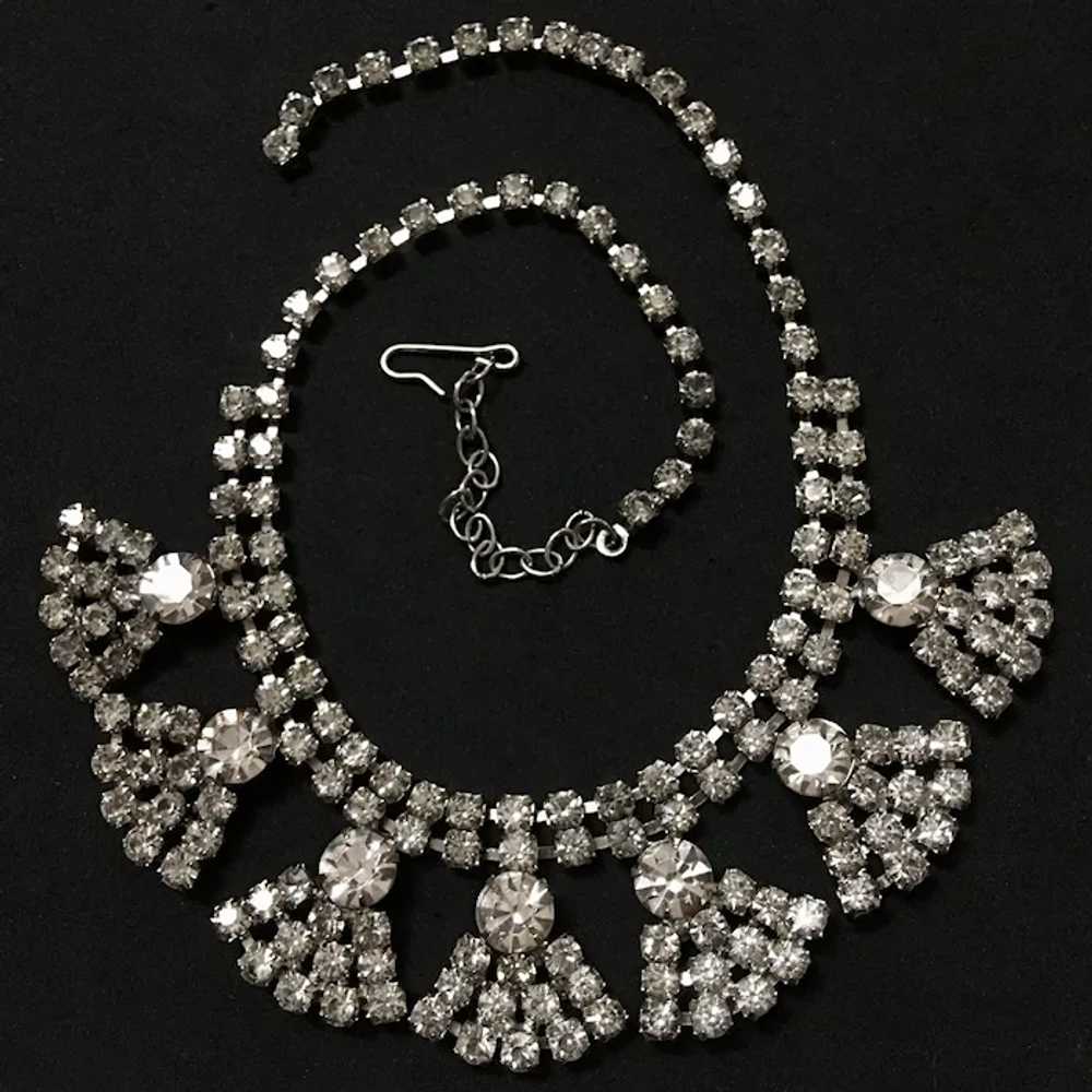 Rhinestone Bib Choker Necklace Rhodium Plate - image 6