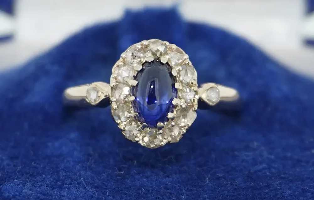 14K Victorian Sapphire & Rose Cut Diamond Halo Ri… - image 10