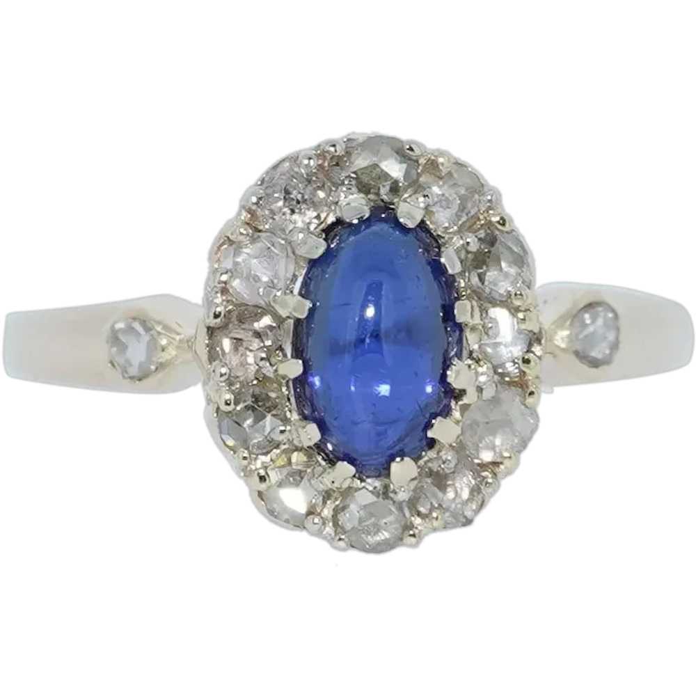 14K Victorian Sapphire & Rose Cut Diamond Halo Ri… - image 1