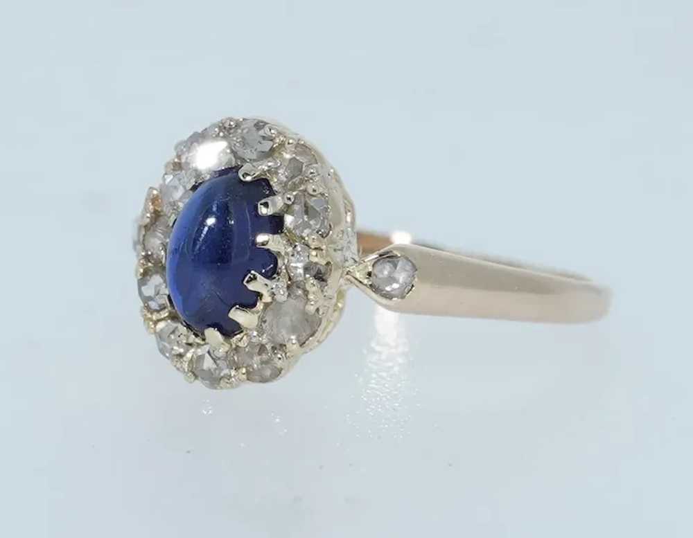 14K Victorian Sapphire & Rose Cut Diamond Halo Ri… - image 3