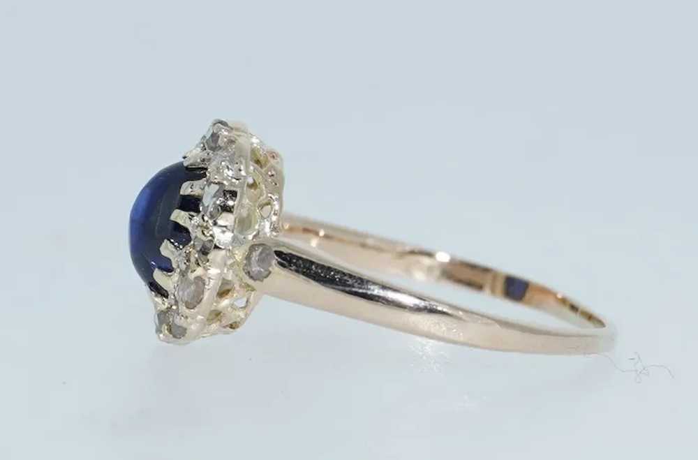 14K Victorian Sapphire & Rose Cut Diamond Halo Ri… - image 4