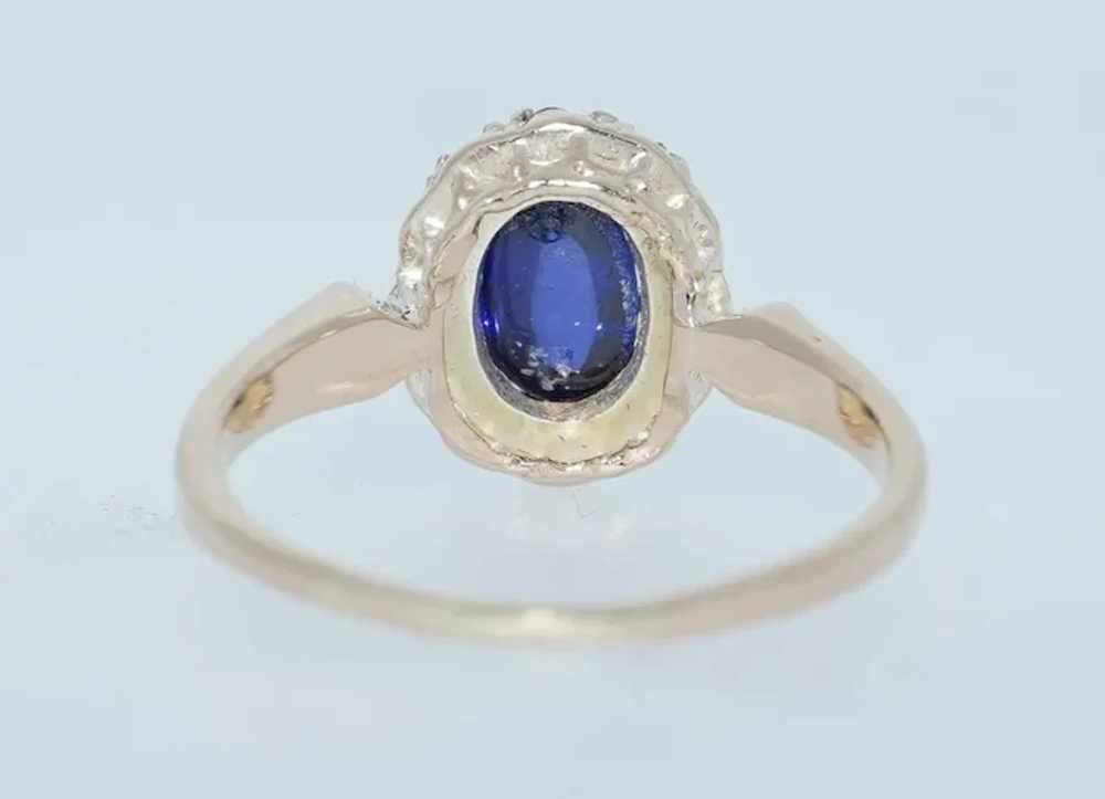 14K Victorian Sapphire & Rose Cut Diamond Halo Ri… - image 5