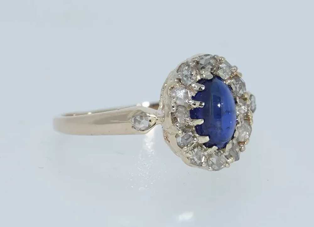 14K Victorian Sapphire & Rose Cut Diamond Halo Ri… - image 6