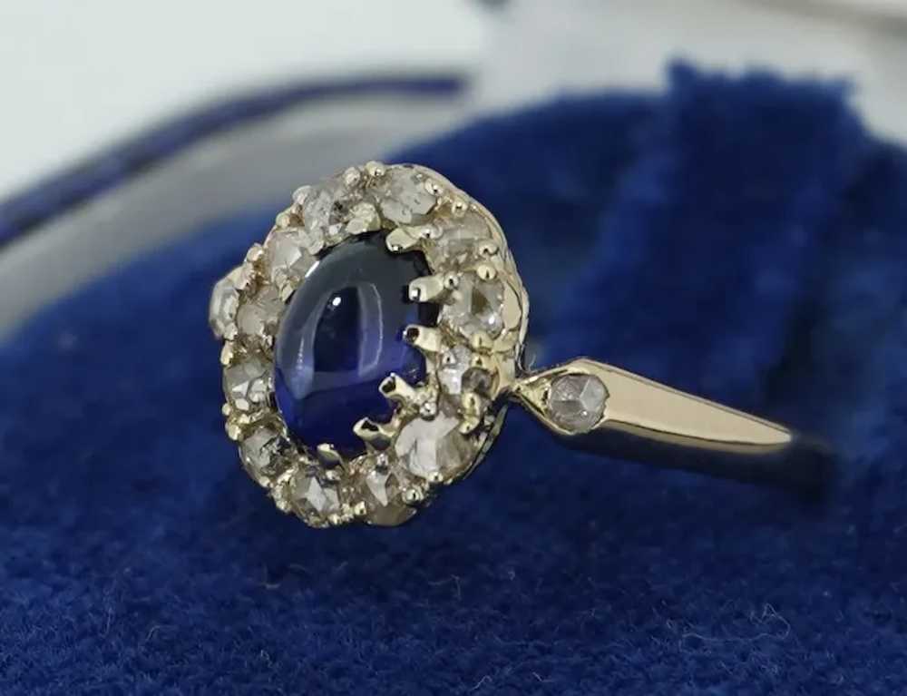 14K Victorian Sapphire & Rose Cut Diamond Halo Ri… - image 8