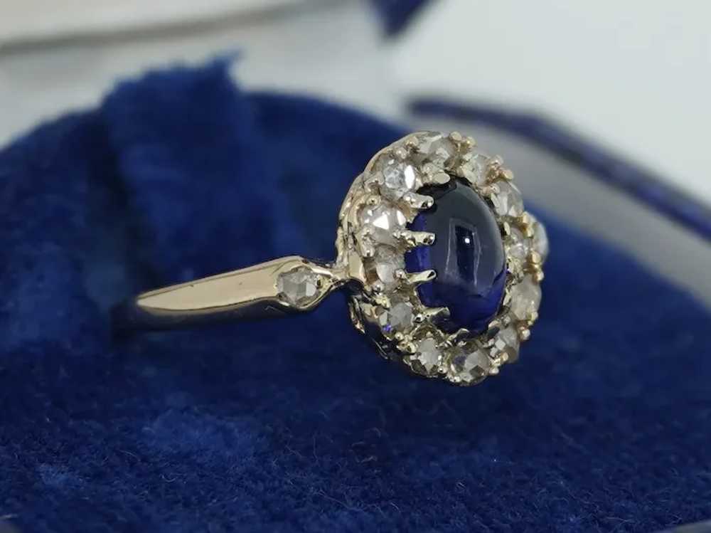 14K Victorian Sapphire & Rose Cut Diamond Halo Ri… - image 9