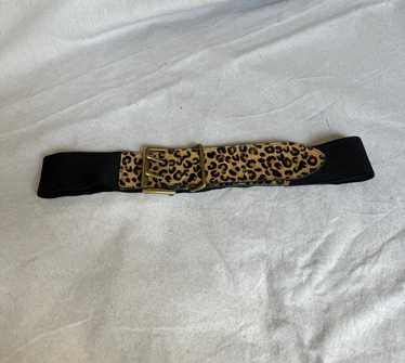 vintage womens thick belt with leopard print fur … - image 1