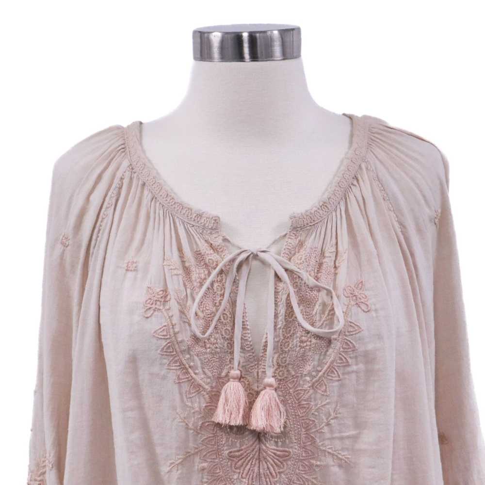 Johnny Was Beige Embroidered Tassel Tie Neck Tuni… - image 2