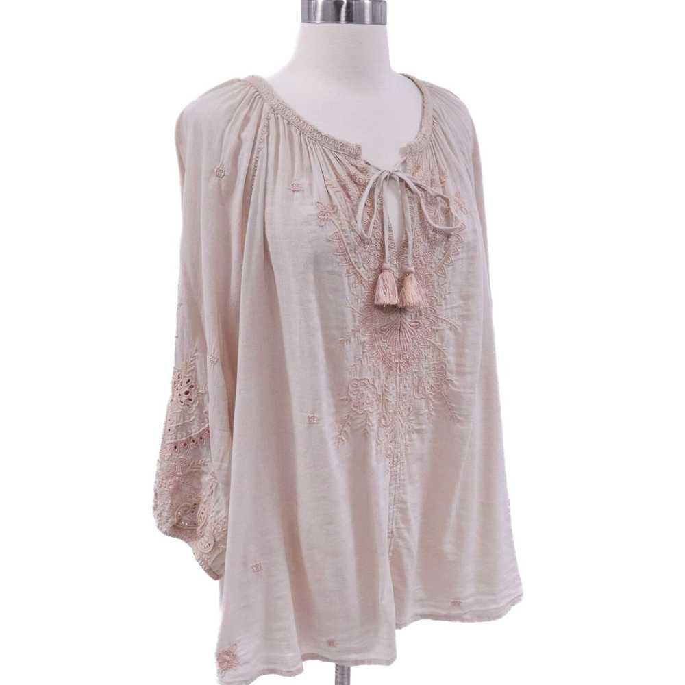 Johnny Was Beige Embroidered Tassel Tie Neck Tuni… - image 4