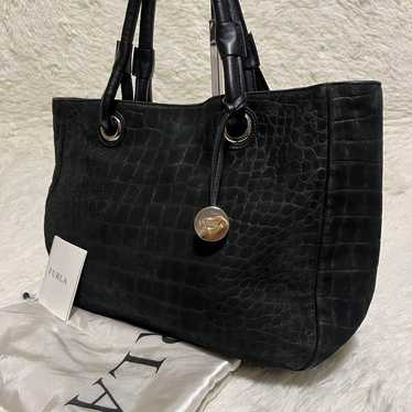 A4 compatible FURLA crocodile-embossed suede tote… - image 1