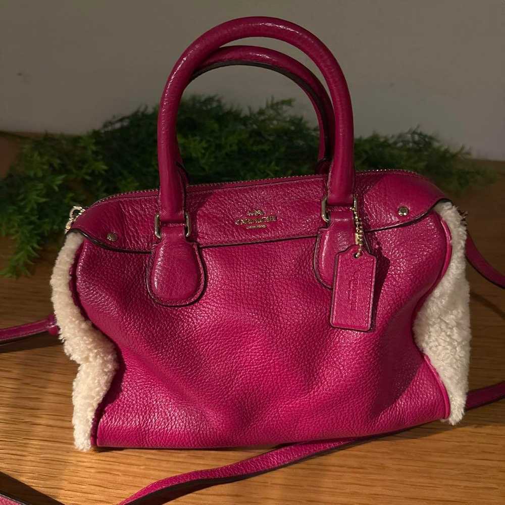 COACH Pink Leather × Boa Mini Boston Shoulder Bag - image 1