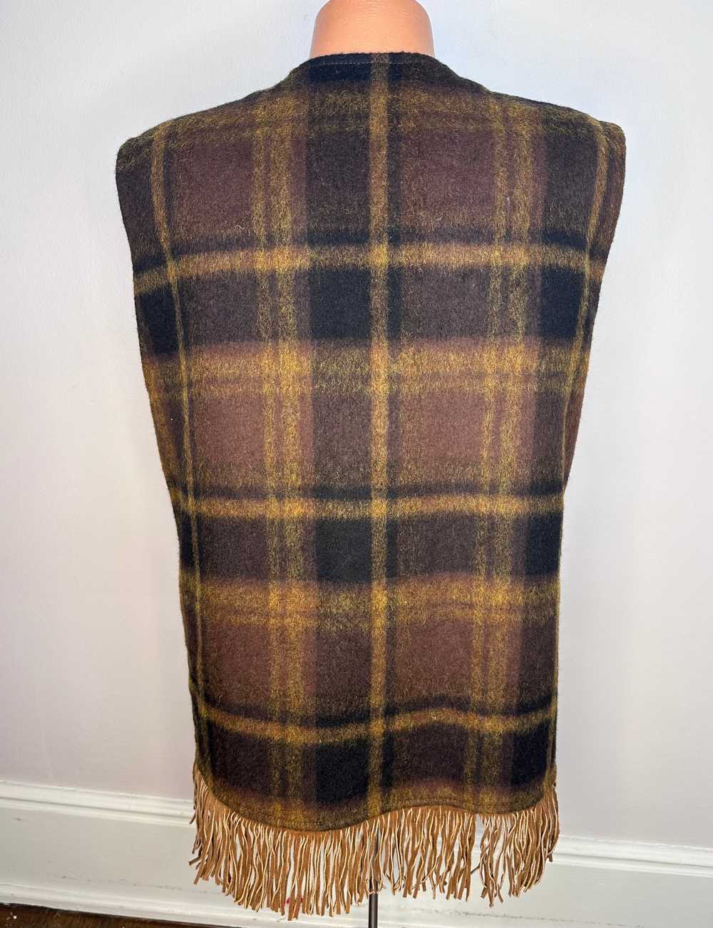 1970s Plaid Vest with Leather Fringe Trim, Pionee… - image 2