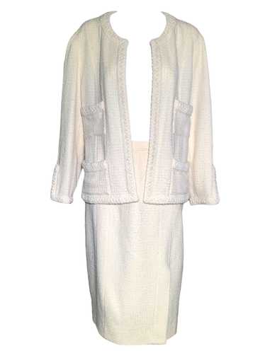 CHANEL Boutique Cream Boucle Tweed Wool Skirt Suit