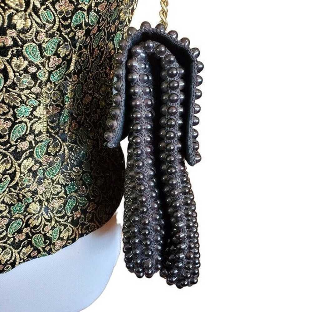 Vintage 60s Mod Black Beaded Gold Chain Purse Twi… - image 5