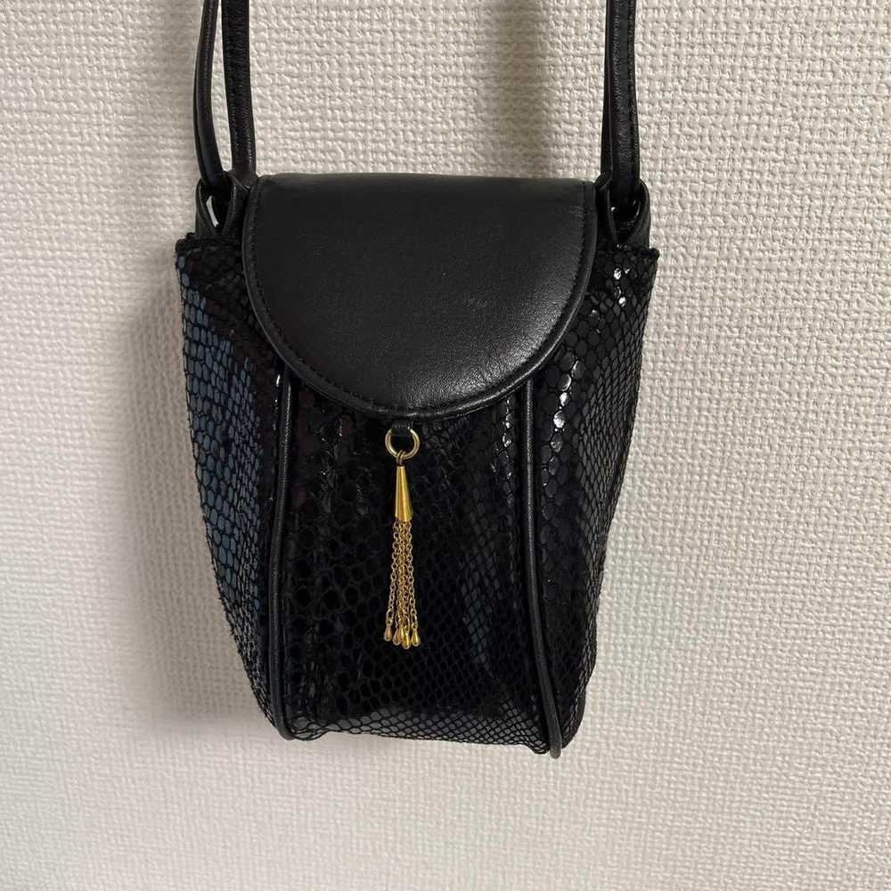 Black Synthetic Leather Mesh Shoulder Bag - image 1