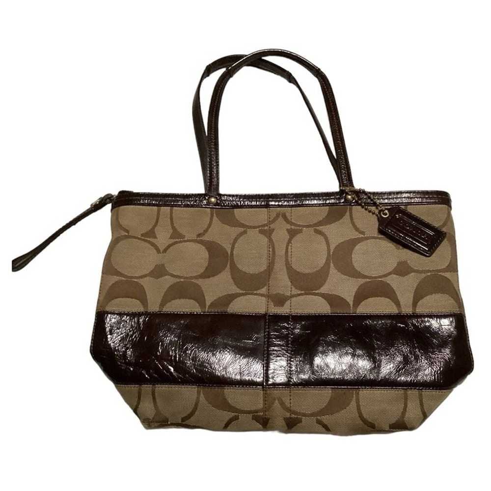 Coach Signature Women's Brown Canvas Patent Leath… - image 2