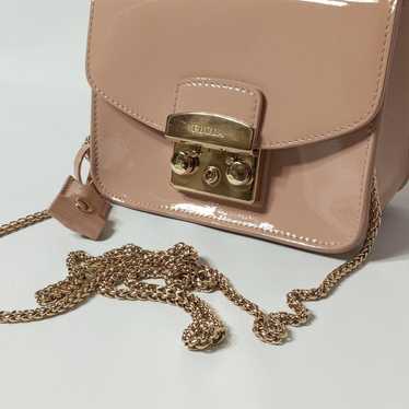 FURLA Enamel Shoulder Bag Pink Beige with Gold Ha… - image 1