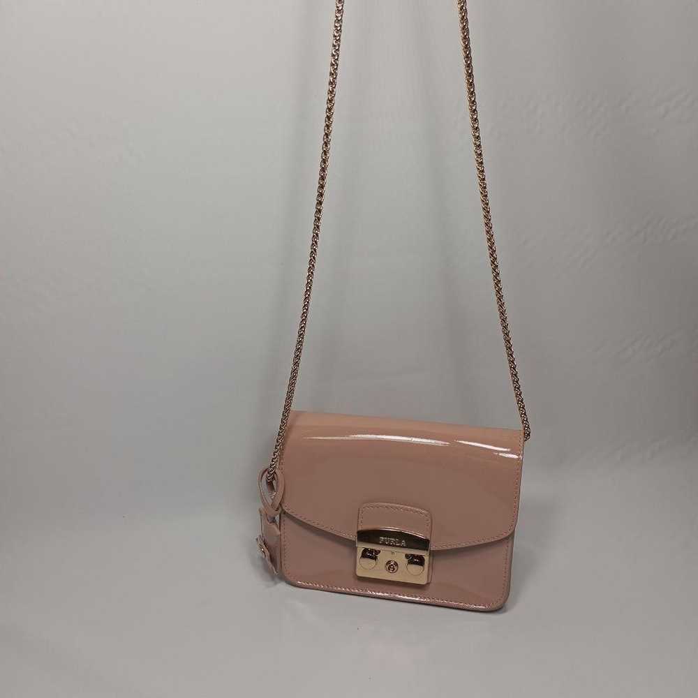 FURLA Enamel Shoulder Bag Pink Beige with Gold Ha… - image 2