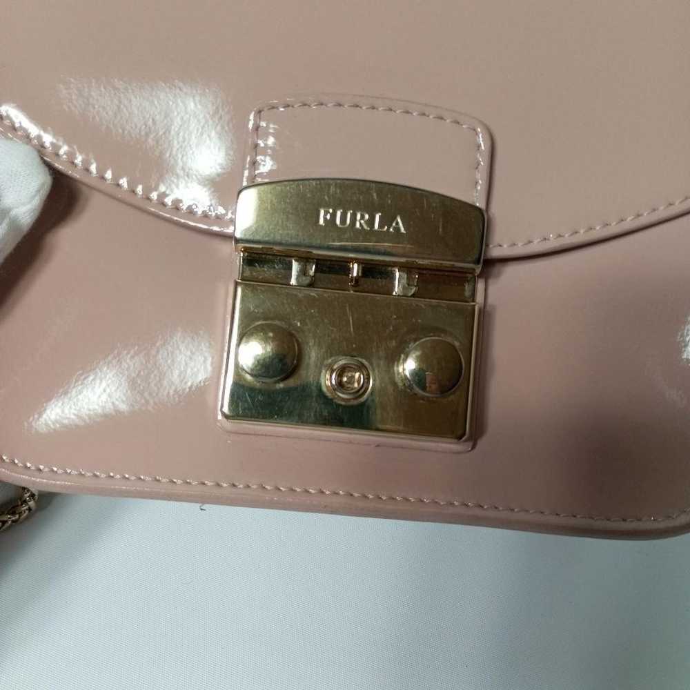 FURLA Enamel Shoulder Bag Pink Beige with Gold Ha… - image 3