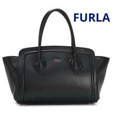 FURLA College Tote Bag Leather Black A4 Size Compa