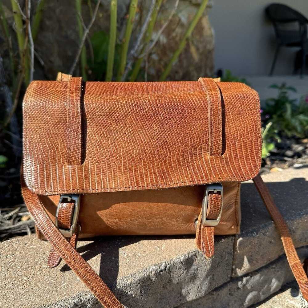 Vintage Navasota Purse Leather Brown Crossbody Bu… - image 2